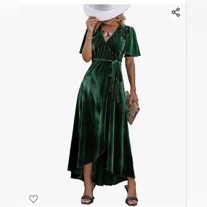 Dark Green Velvet Wrap Dress